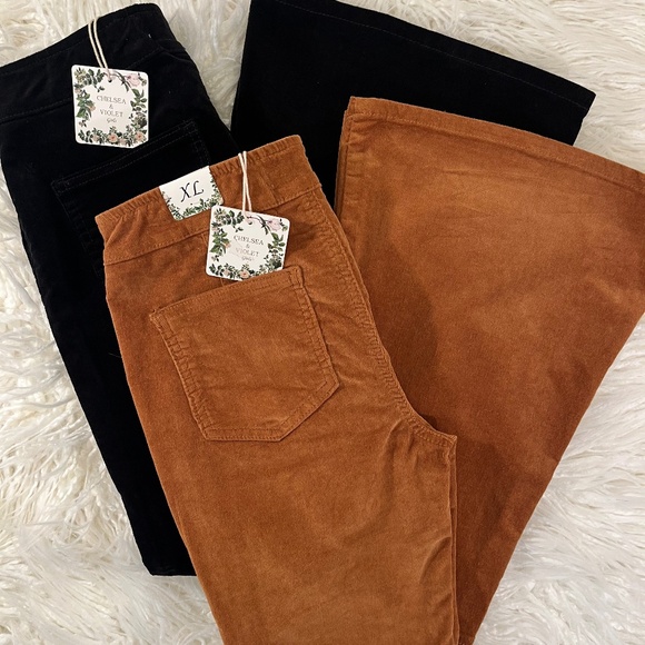 Chelsea and Violet girls "Set of 2 Flare Big Bell velvet brown/black corduroy" - Picture 1 of 11
